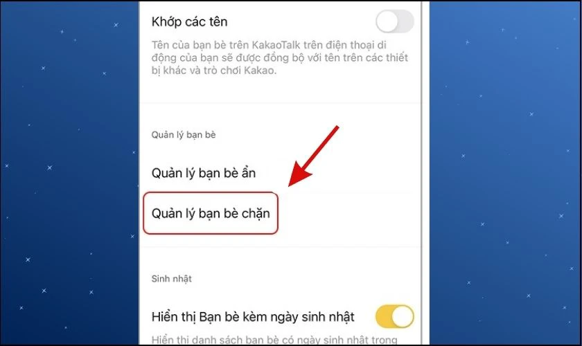 Tiếp tục nhấn v&agrave;o Quản l&yacute; bạn b&egrave; chặn