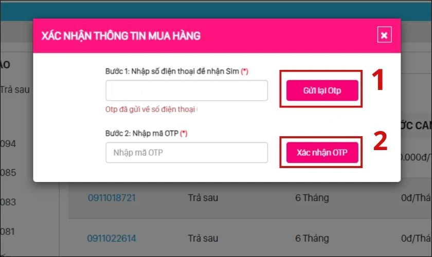 Bạn nhập m&atilde; OTP v&agrave;o khung
