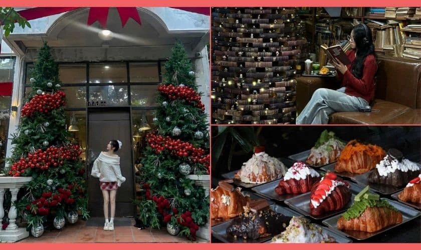 Qu&aacute;n cafe trang tr&iacute; Noel c&oacute; tuyết