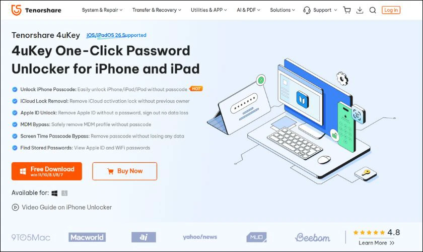 Mở kh&oacute;a iPhone 12 bị v&ocirc; hiệu h&oacute;a bằng Tenorshare 4uKey