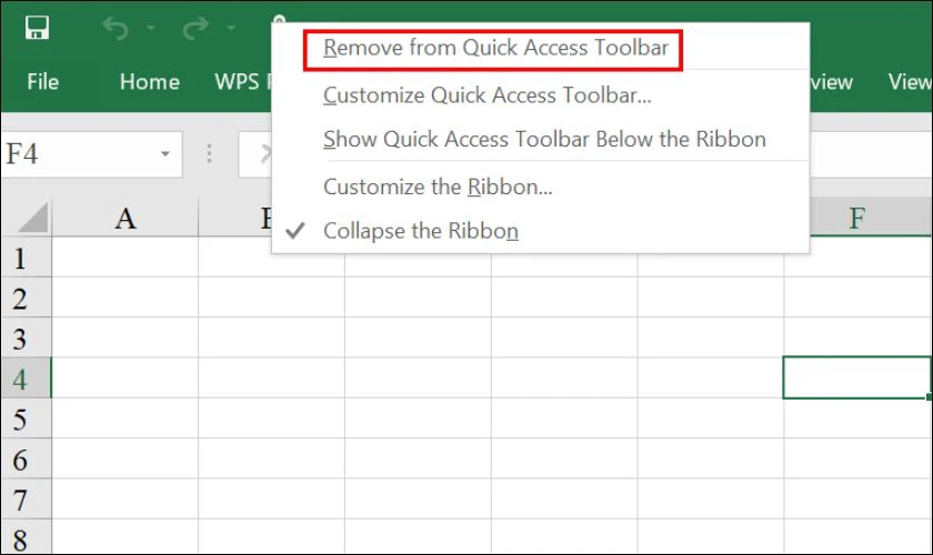 Chọn v&agrave;o Remove from Quick Access Toolbar
