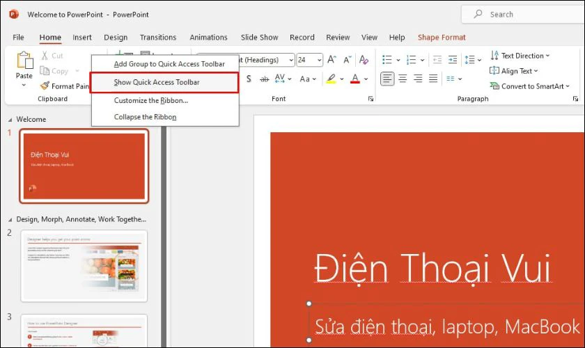 C&aacute;ch hiện thanh Quick Access Toolbar trong PowerPoint