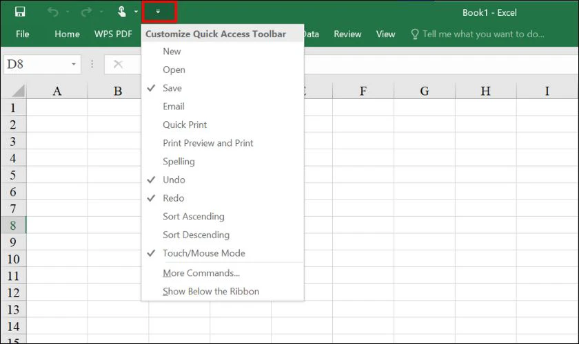 C&aacute;ch th&ecirc;m lệnh sẵn c&oacute; tr&ecirc;n Quick Access Toolbar