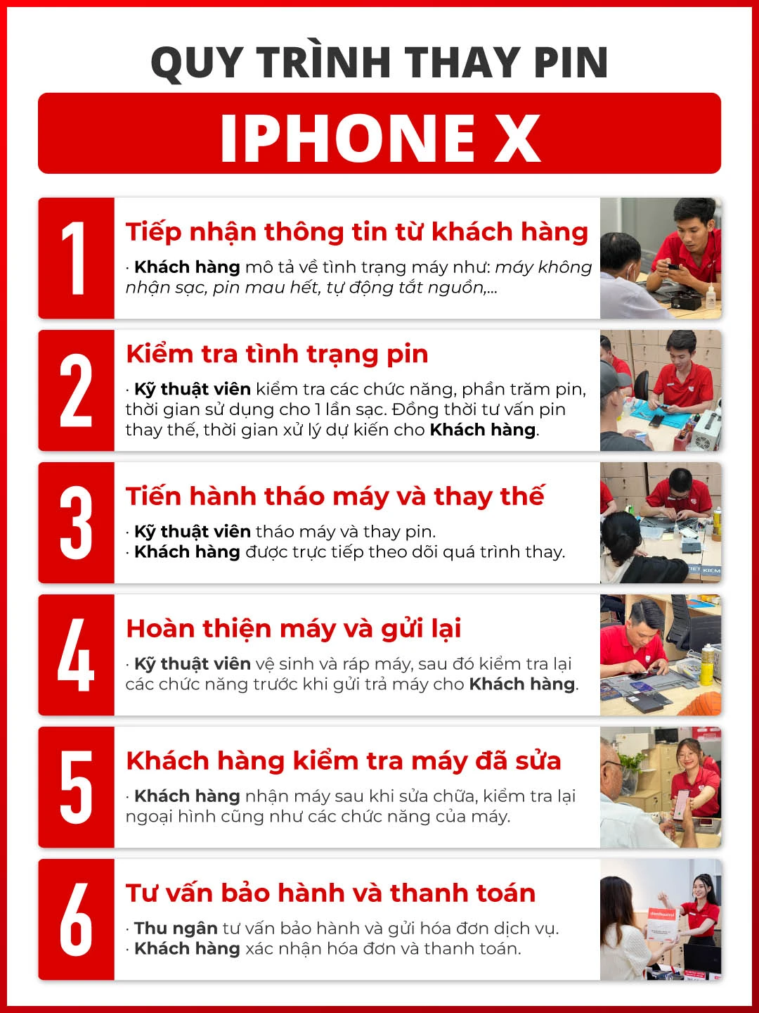 Quy tr&igrave;nh thay pin Pisen ch&iacute;nh h&atilde;ng cho iPhone X tại Điện Thoại Vui