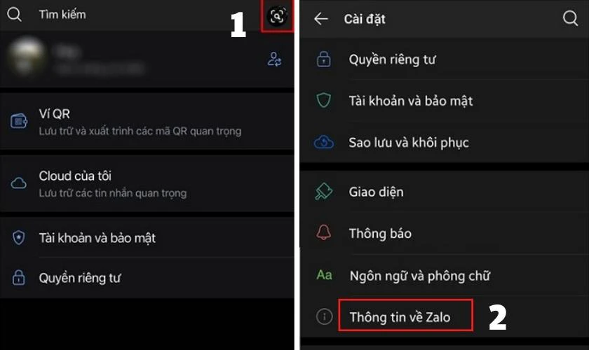 Truy cập v&agrave;o mục C&agrave;i đặt tr&ecirc;n ứng dụng, chọn Th&ocirc;ng tin về Zalo