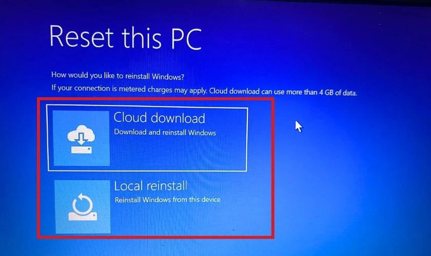 Chọn c&ocirc;ng cụ c&agrave;i đặt khi reset WIndows 
