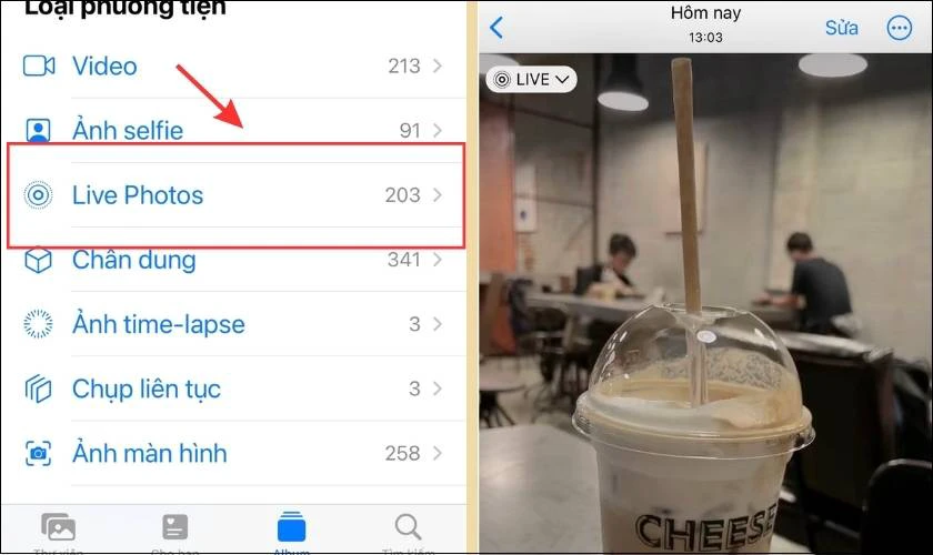 V&agrave;o Thư viện ảnh v&agrave; chọn video vừa lưu