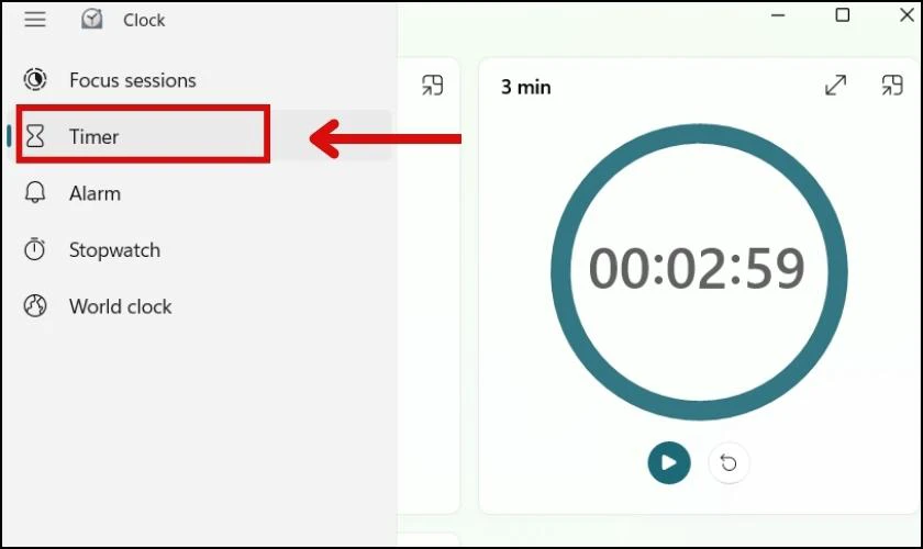 Mở ứng dụng Timer tr&ecirc;n m&aacute;y t&iacute;nh 