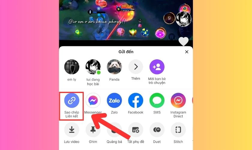 Copy link của video tr&ecirc;n giao diện app TikTok