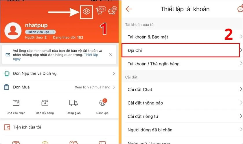 Bạn tiếp tục chọn v&agrave;o Địa chỉ