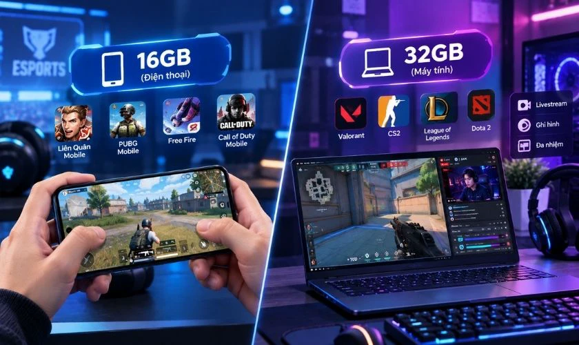 RAM bao nhiêu là đủ chơi game thi đấu chuyên nghiệp