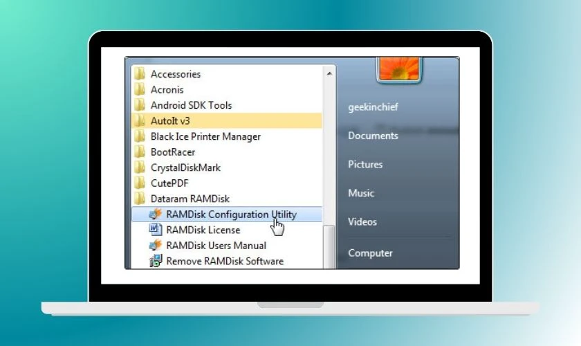 Sau khi cài đặt hoàn tất, mở công cụ RamDisk Configuration Utility