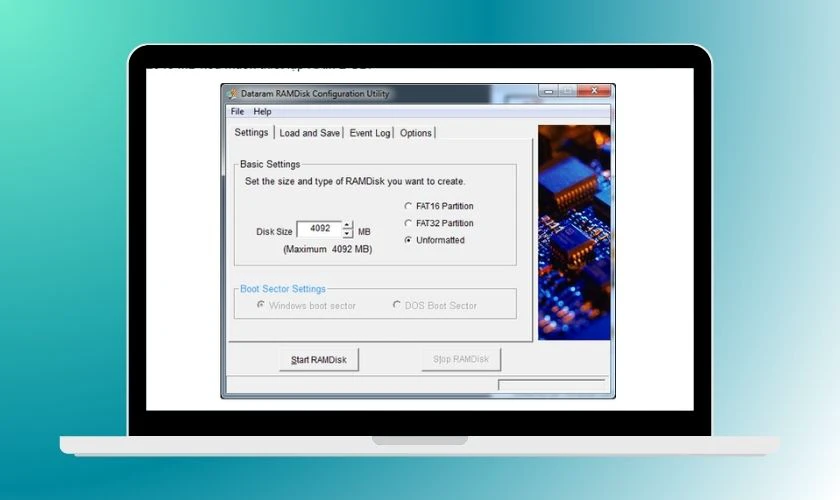 Trong phần Settings, chọn kích thước RAM muốn sử dụng cho ổ đĩa ảo