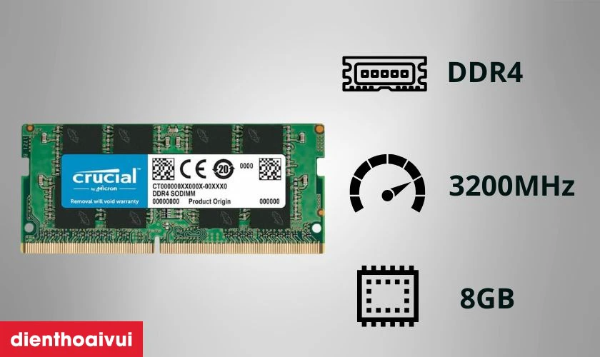 RAM laptop Crucial DDR4 8GB BUS 3200 cũ đẹp