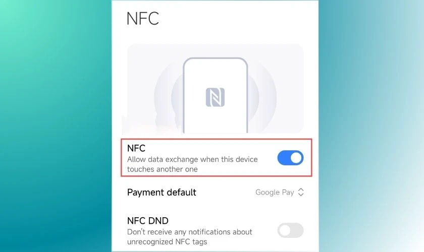 Tìm tùy chọn NFC trong danh sách tính năng được hiển thị