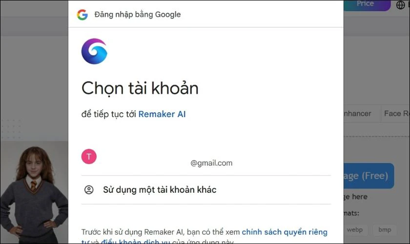 Chọn t&agrave;i khoản Google