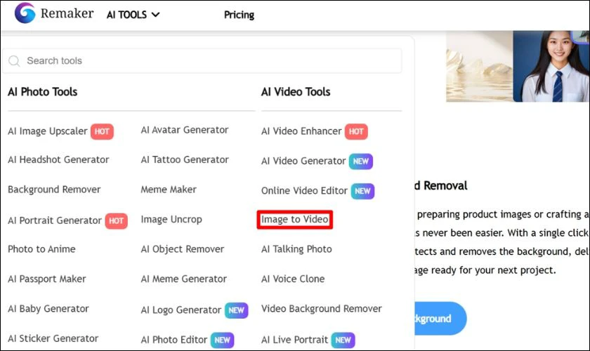 C&aacute;ch chuyển ảnh th&agrave;nh video bằng Remaker AI