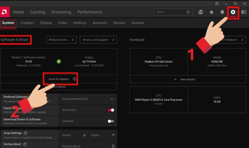 Check for Updates rồi chọn phần mềm mới nhất về m&aacute;y của m&igrave;nh