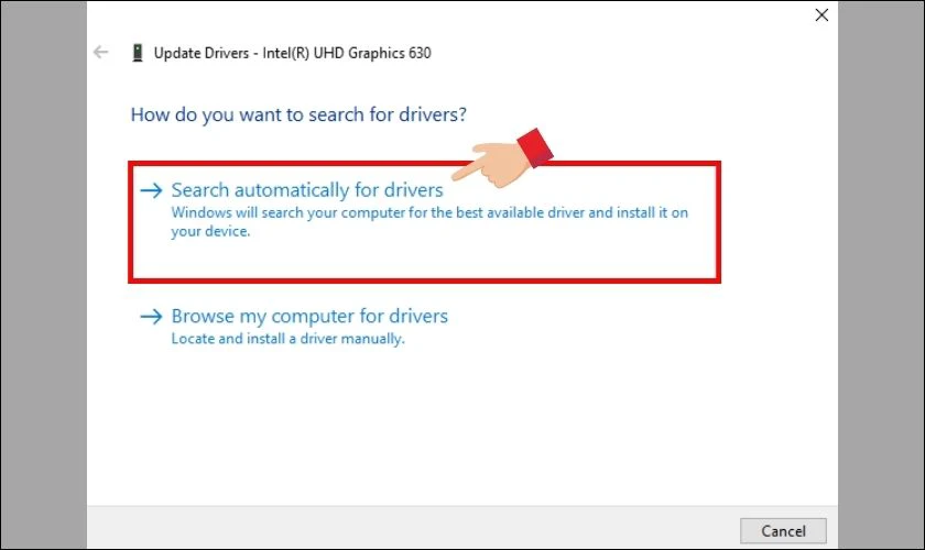 Tick v&agrave;o &ocirc; theo hướng dẫn để hệ thống tự t&igrave;m v&agrave; cập nhật driver