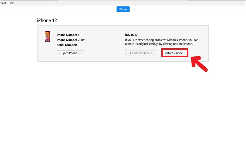 Nhấp v&agrave;o Restore iPhone