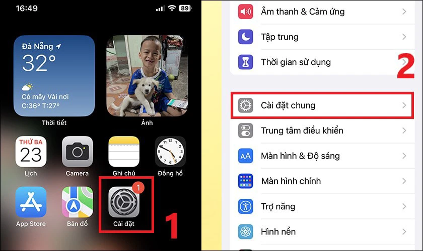 Mở C&agrave;i đặt, chọn C&agrave;i đặt chung