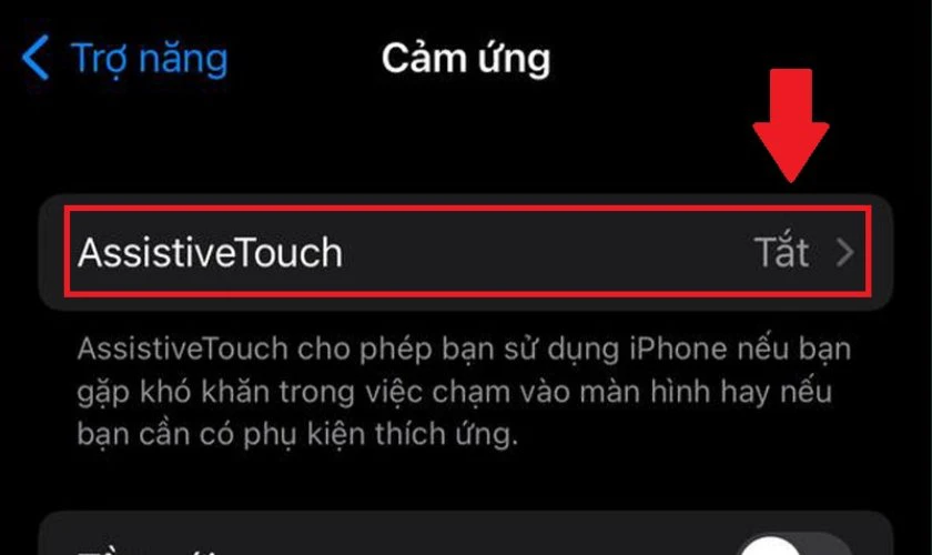 Tìm và chọn mục Cảm ứng