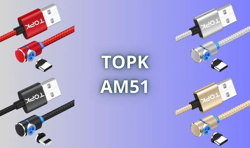 C&aacute;p sạc nam ch&acirc;m Lightning, Type-C, Micro USB TOPK AM51