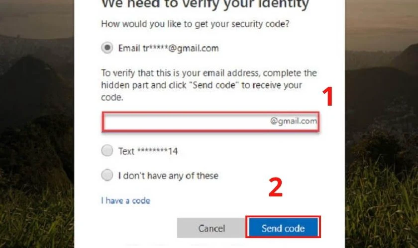 Bạn có thể chọn nhập địa chỉ Email dự phòng hoặc nhận mã xác thực qua số điện thoại