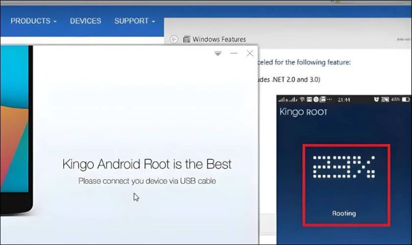 Phần mềm sẽ tự động thực hiện qu&aacute; tr&igrave;nh root