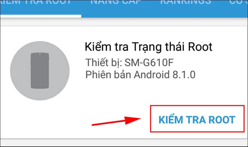 Chọn n&uacute;t KIỂM TRA ROOT để bắt đầu kiểm tra trạng th&aacute;i root