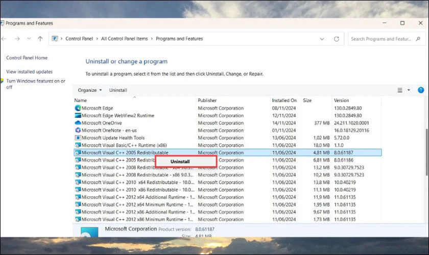 Nhấn Uninstall để gỡ bỏ