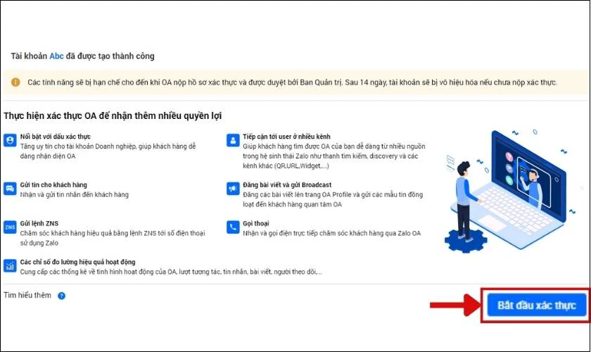 Nhấn Bắt đầu x&aacute;c thực v&agrave; điền c&aacute;c th&ocirc;ng tin quan trọng