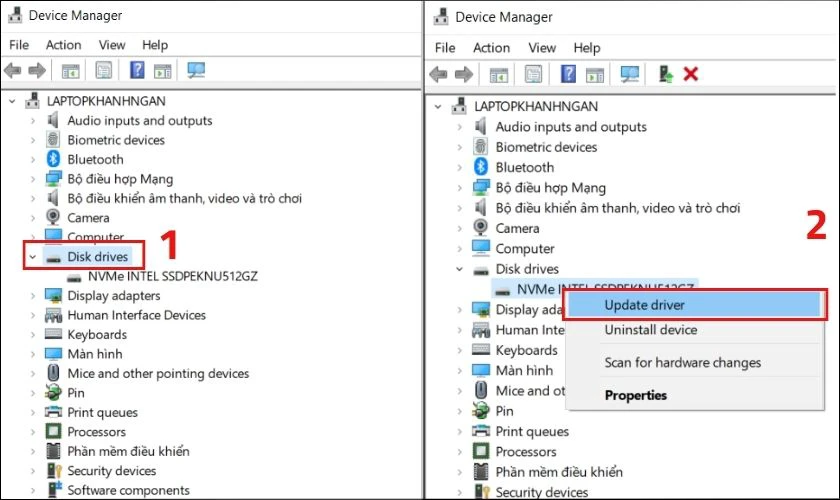 Click chuột phải chọn Update driver