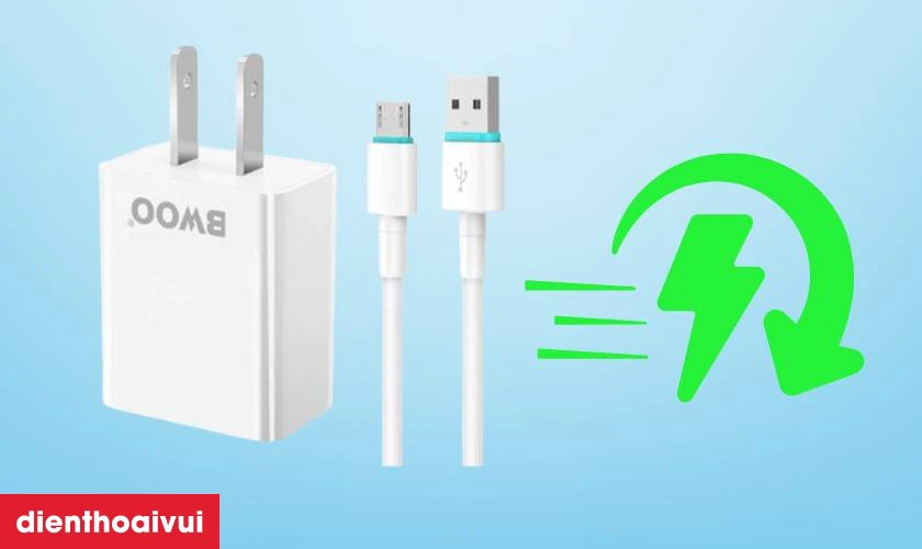 Sạc BWOO 2 cổng USB-A k&egrave;m c&aacute;p Micro US CDA64V