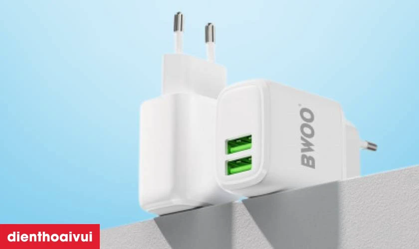 Sạc BWOO 2 cổng USB-A k&egrave;m c&aacute;p Type-C EU CDA60C