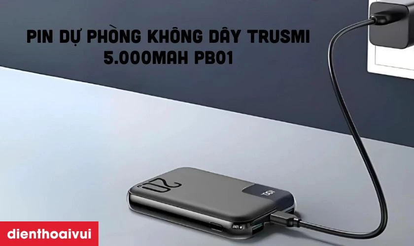 Pin Sạc Dự Ph&ograve;ng T&iacute;ch Hợp C&aacute;p Sạc 1000mAh Trusmi PB02 tiện lợi