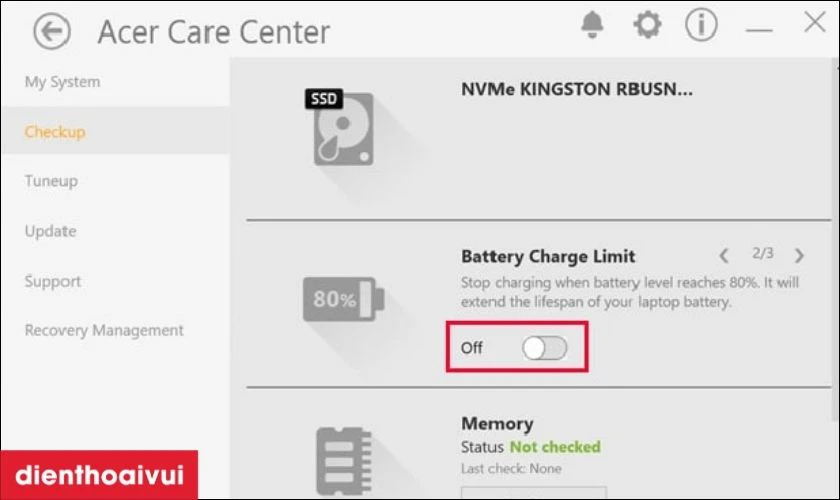 Làm thế nào để bật chế độ tự ngắt sạc laptop Acer?