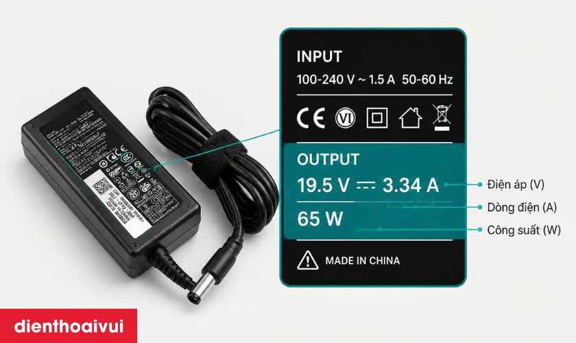 Xác thông số sạc Dell gốc