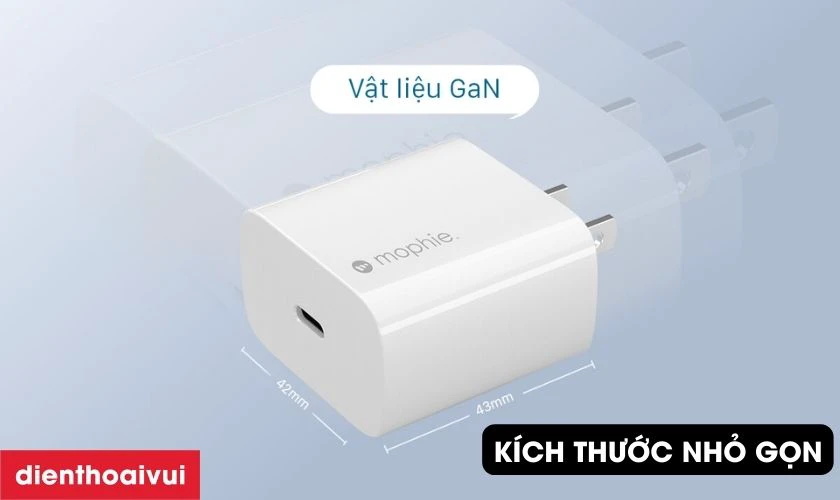 Sạc MOPHIE PD 30W USB-C GAN Trắng sở hữu k&iacute;ch thước 43x42x27mm