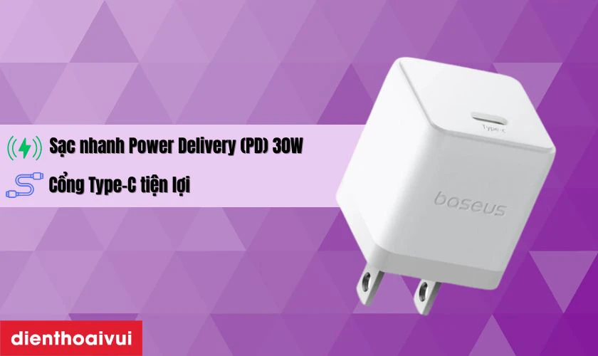 Với c&ocirc;ng suất tối đa 30W, Baseus Palm 1C hỗ trợ c&ocirc;ng nghệ sạc nhanh Power Delivery
