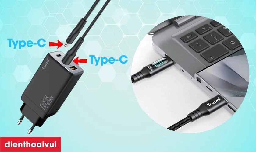 Trusmi CH05 c&ograve;n đi k&egrave;m c&aacute;p Type-C to Type-C c&ocirc;ng suất 60W