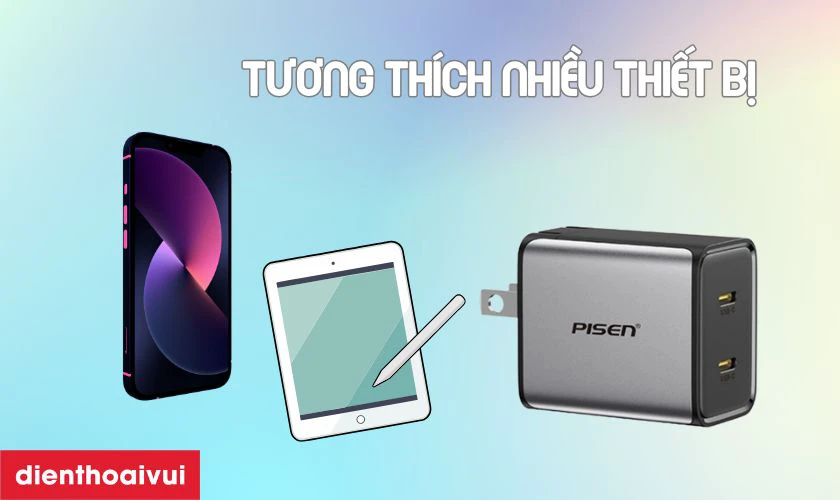 Sạc Pisen Bolt Utility 45W 2C Gan Fast tương th&iacute;ch đa dạng thiết bị