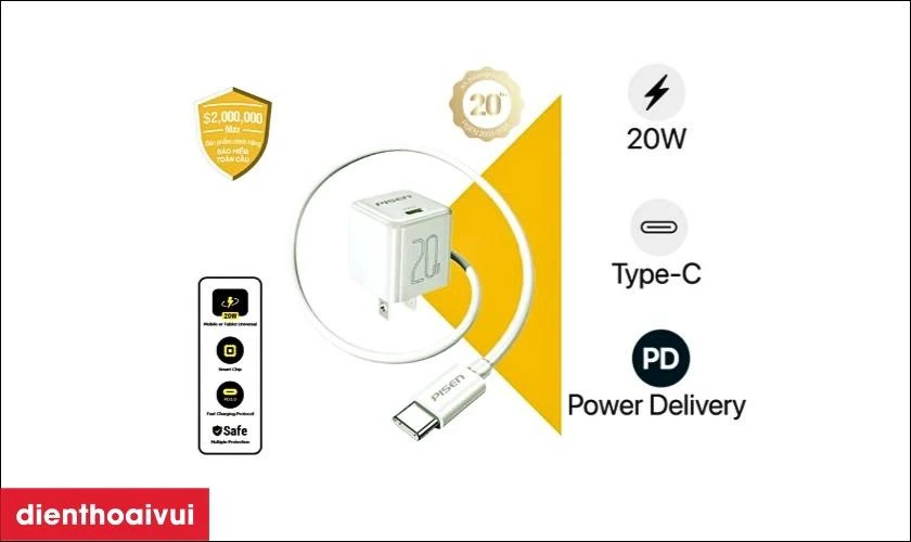 Đặc điểm của Sạc Pisen Quick PD 20W Pudding k&egrave;m c&aacute;p Lightning 2M