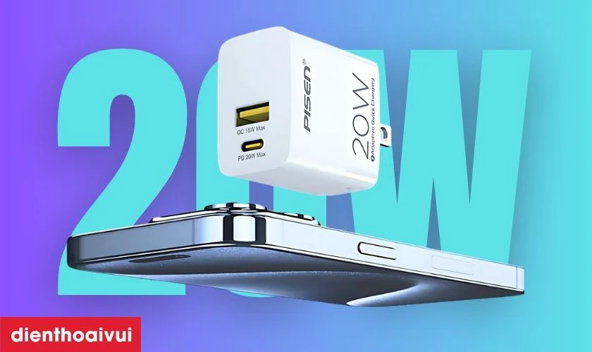 Sạc Pisen Quick Wall 20W 1C1A mang đến c&ocirc;ng suất sạc 20W