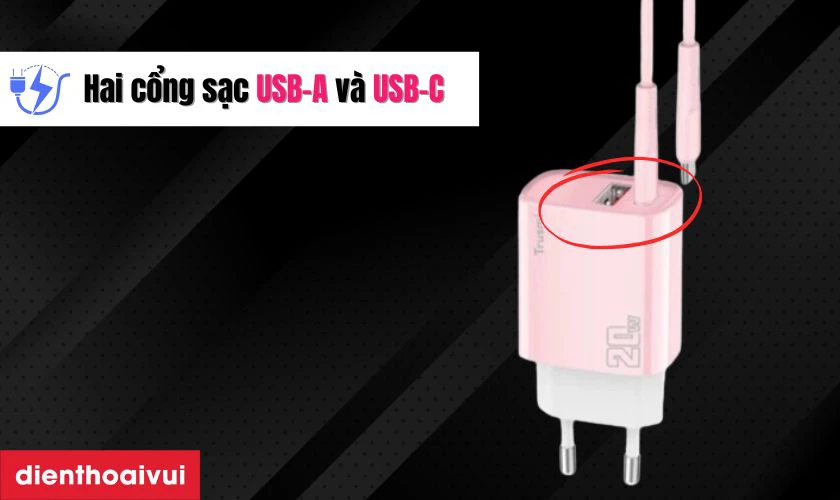 Hai cổng sạc linh hoạt USB-A v&agrave; USB-C