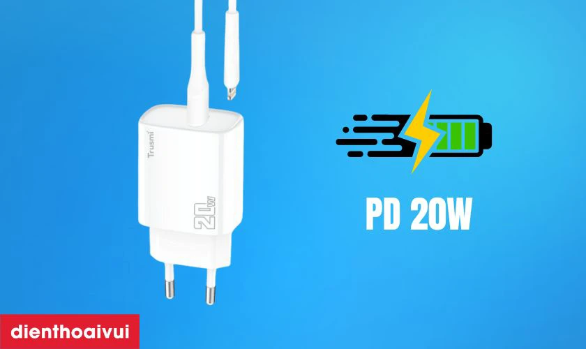 Điểm mạnh của sạc Trusmi cổng Usb-C PD 20w k&egrave;m c&aacute;p Type-C to Lightning 20w (EU) CH10