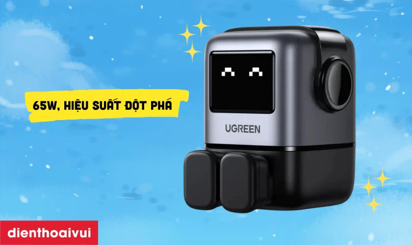 Đặc điểm của sạc Ugreen Robot CD361 3 cổng 2 USB-C v&agrave; USB-A GaN 65W