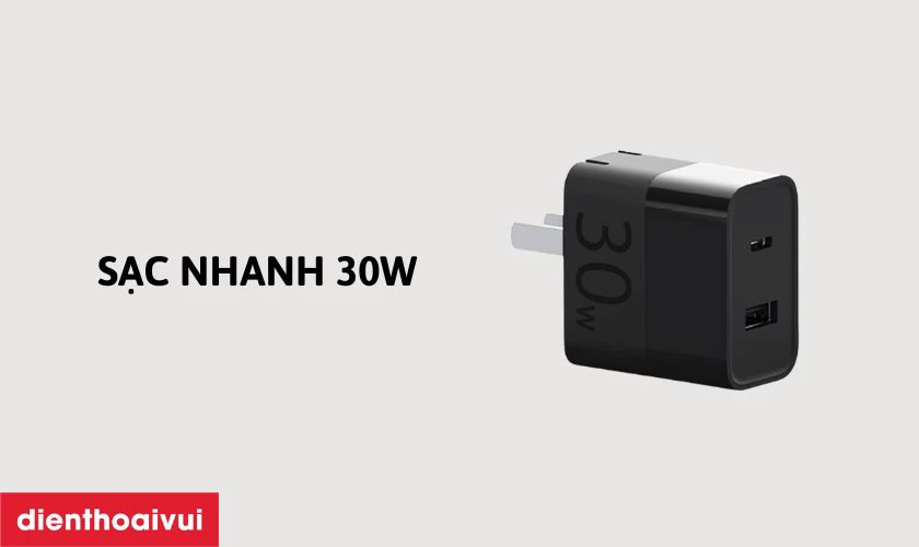 C&ocirc;ng nghệ sạc 30W nhanh ch&oacute;ng, tức th&igrave;