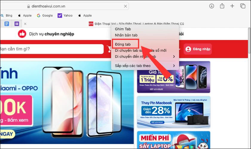 C&aacute;ch đ&oacute;ng một tab tr&ecirc;n Safari m&aacute;y t&iacute;nh