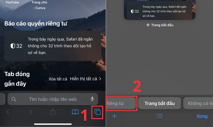 C&aacute;ch sử dụng chế độ t&igrave;m kiếm ẩn danh tr&ecirc;n tr&igrave;nh duyệt Safari tr&ecirc;n iOS